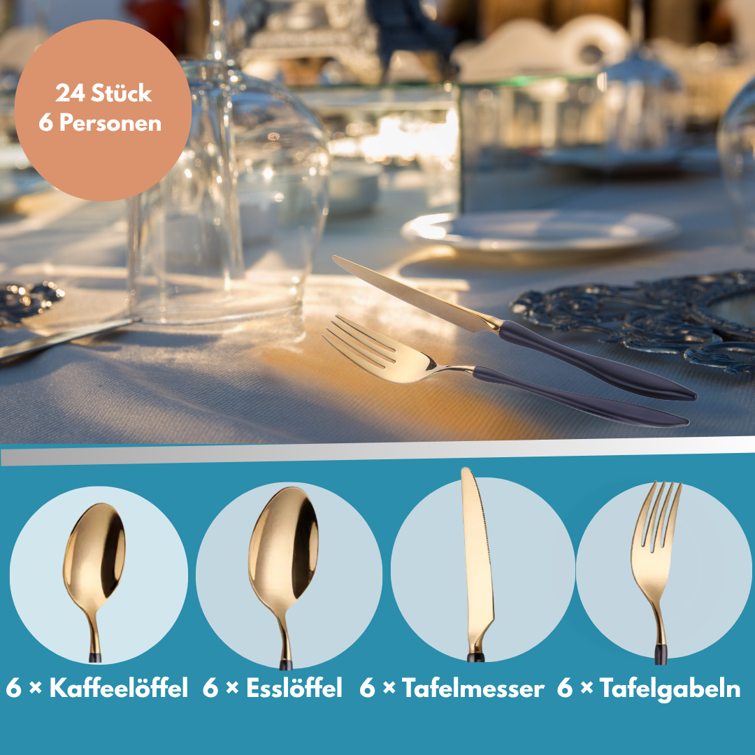 Velora Besteckset in Silber – 24-teilig aus Edelstahl, elegant im Alltag, beeindruckend für Gäste