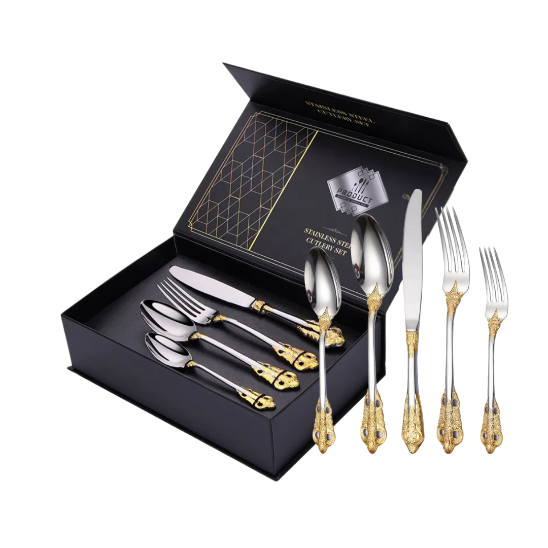 Royal Besteckset Silber-Gold – 24-teilig aus Edelstahl, mit Barock-Design, perfekt für Alltag, Gäste & besondere Anlässe