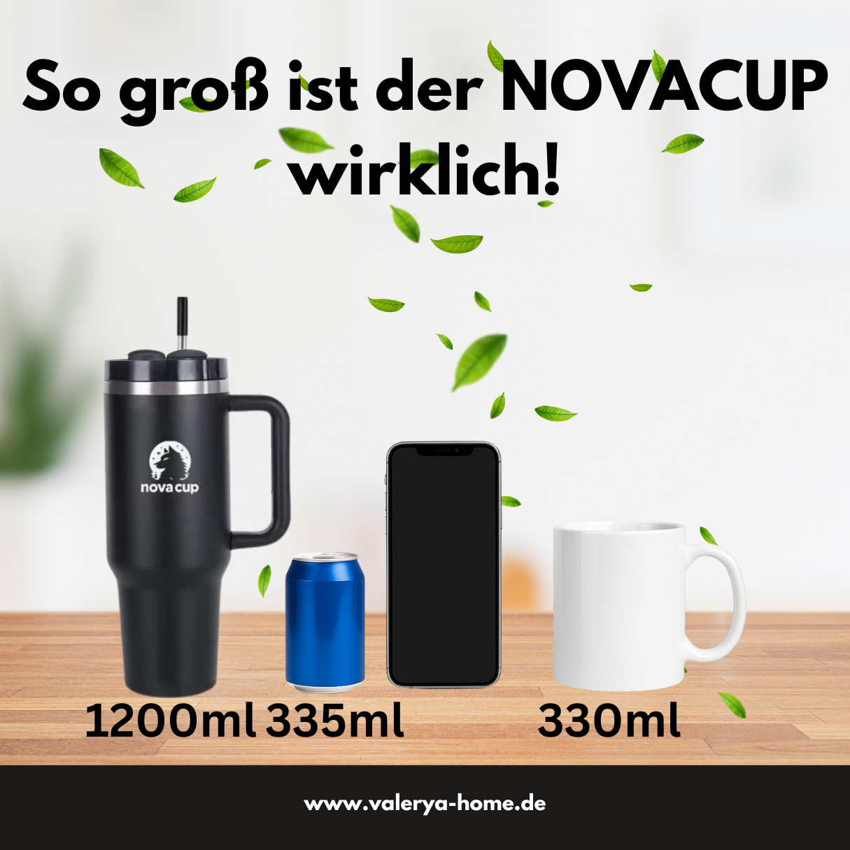 NOVACUP 1200ml Edelstahl Thermobecher – 24h kalt / 12h warm – Mit Strohhalm & Auto-Getränkehalter – BPA-frei & Spülmaschinenfest