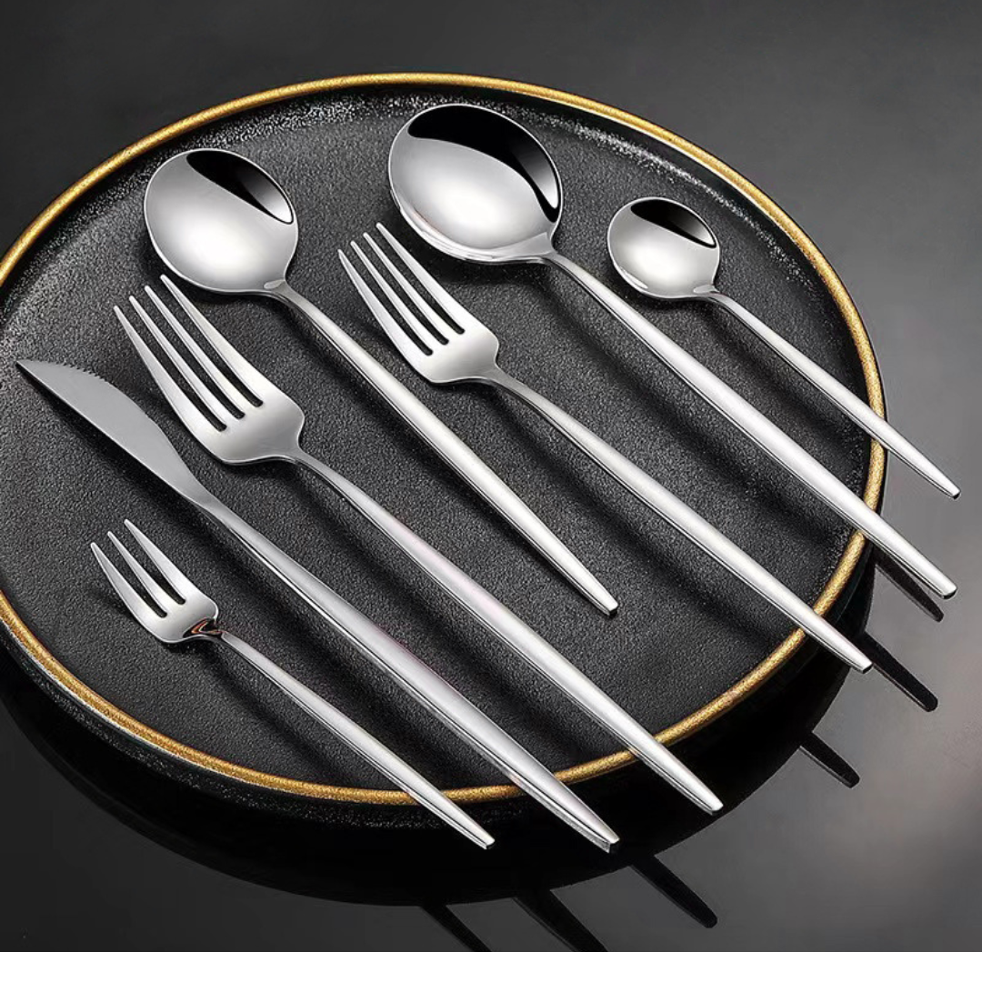 Curve Besteckset in Silber – 24-teilig aus Edelstahl, perfekt für Alltag, Gäste & besondere Anlässe