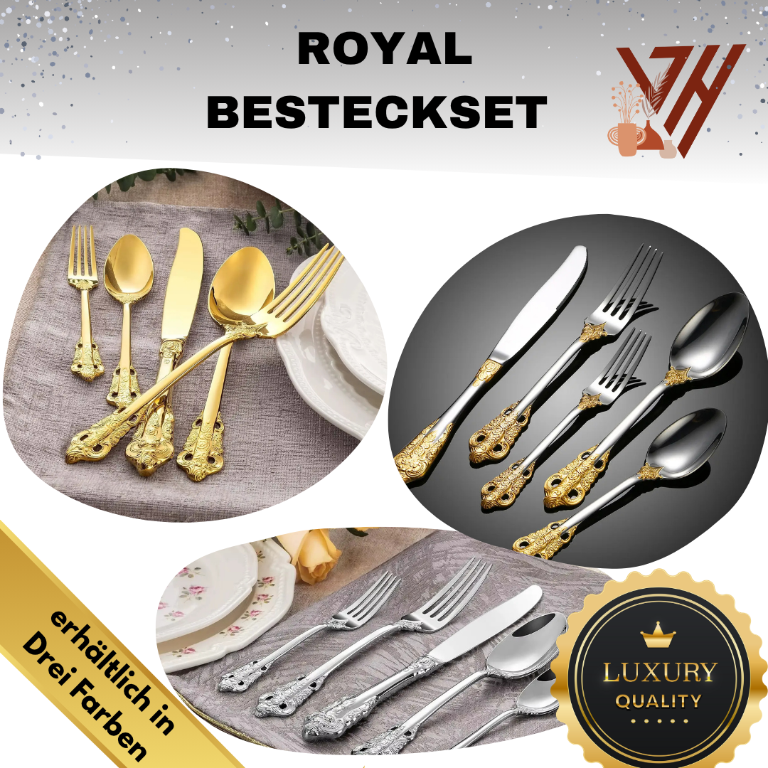 Royal Besteckset in Silber – 24-teilig aus Edelstahl, mit Barock-Design, für stilvolle Dinner & täglichen Gebrauch
