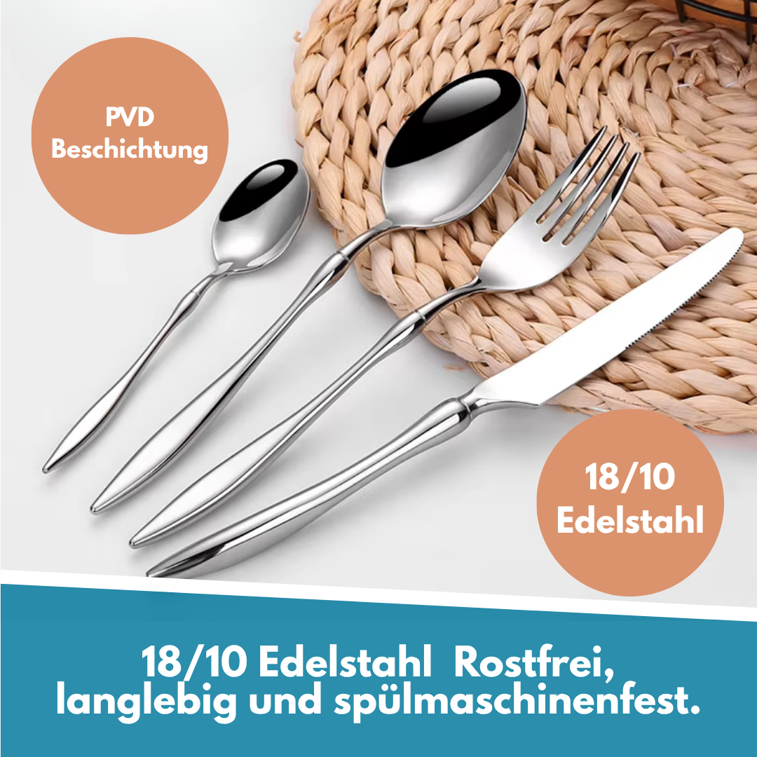 Velora Besteckset in Silber – 24-teilig aus Edelstahl, elegant im Alltag, beeindruckend für Gäste