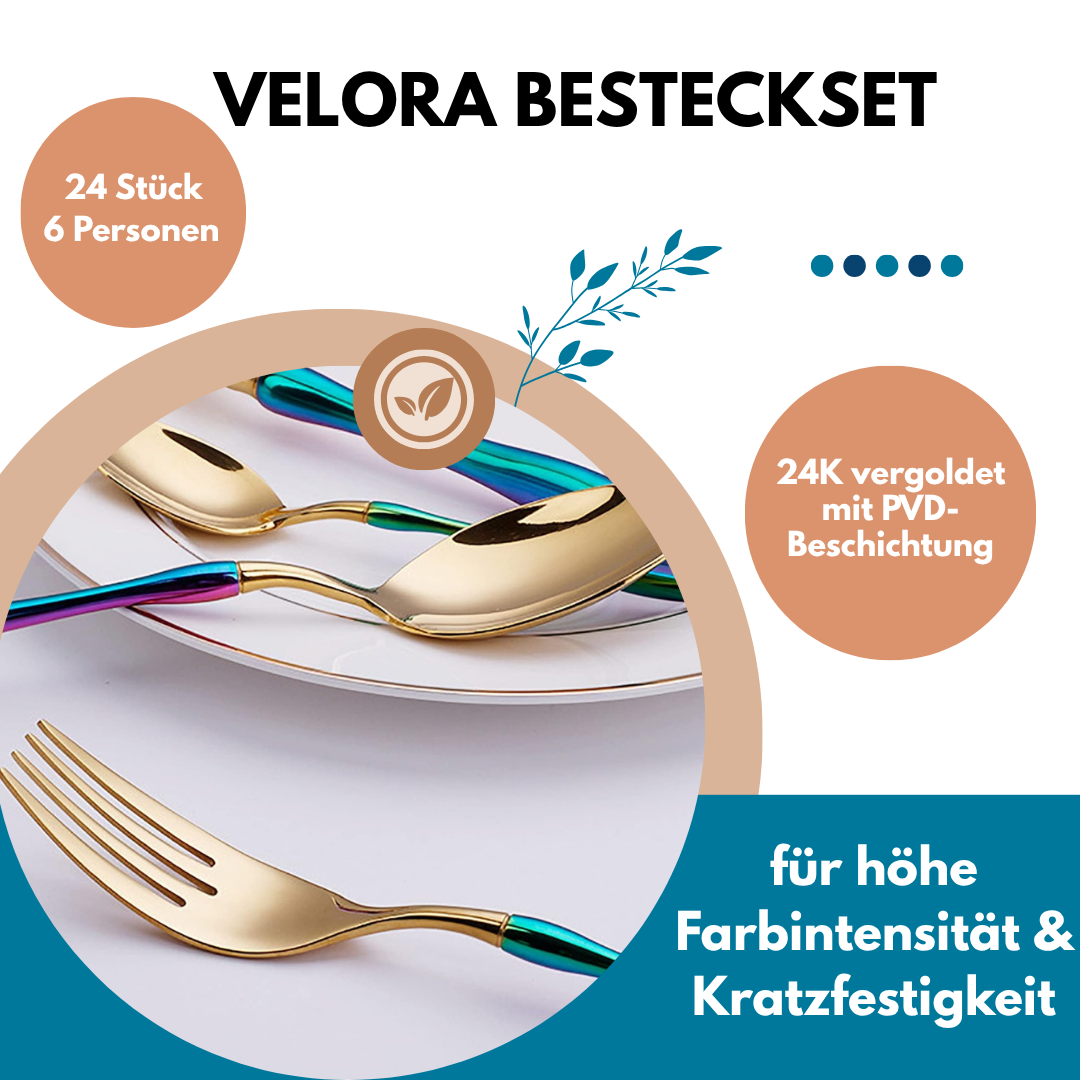 Velora Besteckset in Silber – 24-teilig aus Edelstahl, elegant im Alltag, beeindruckend für Gäste