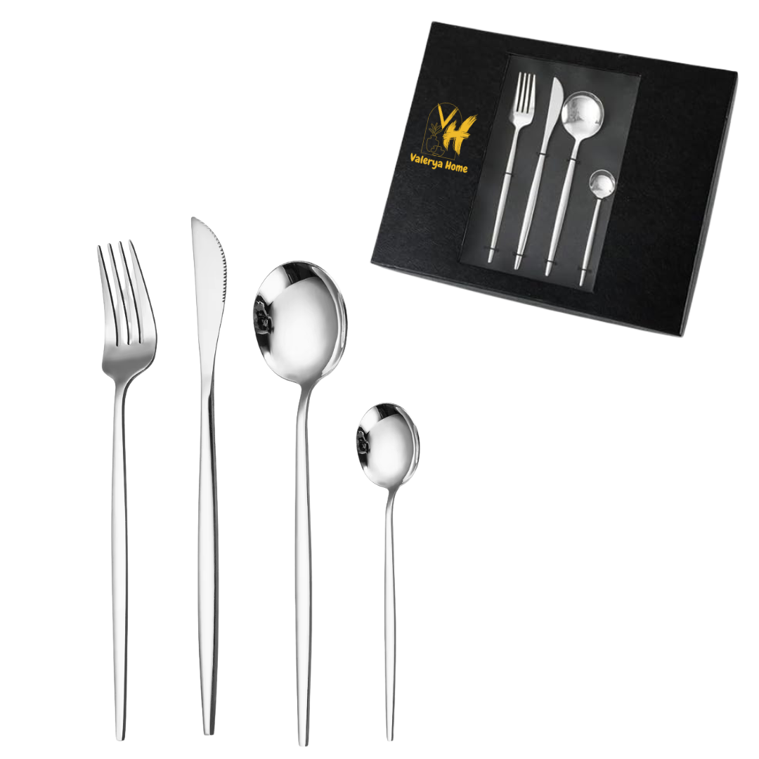 Curve Besteckset in Silber – 24-teilig aus Edelstahl, perfekt für Alltag, Gäste & besondere Anlässe