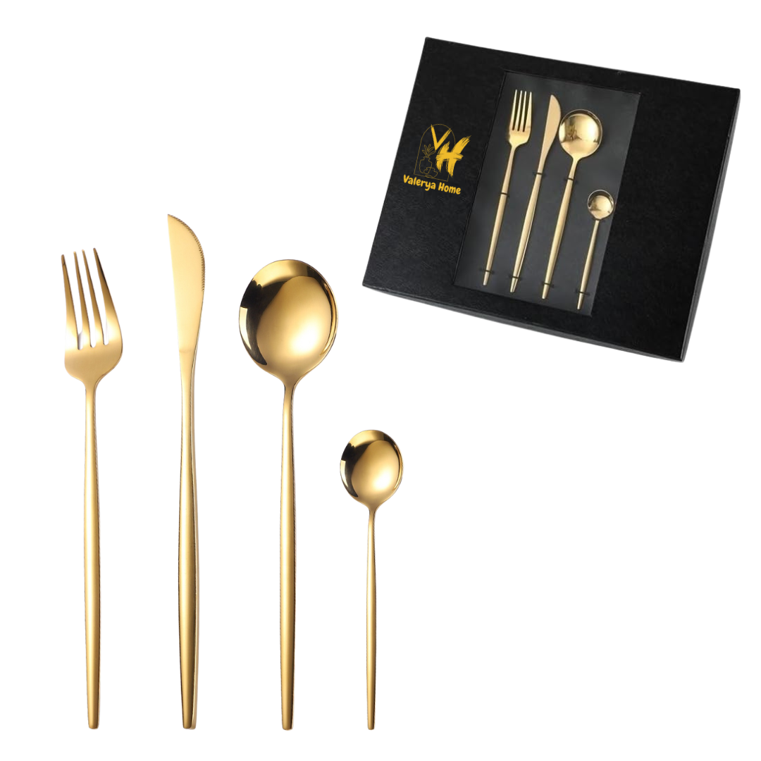Curve Besteckset in Gold – 24-teilig aus Edelstahl, als Geschenk oder für den täglichen Einsatz ideal