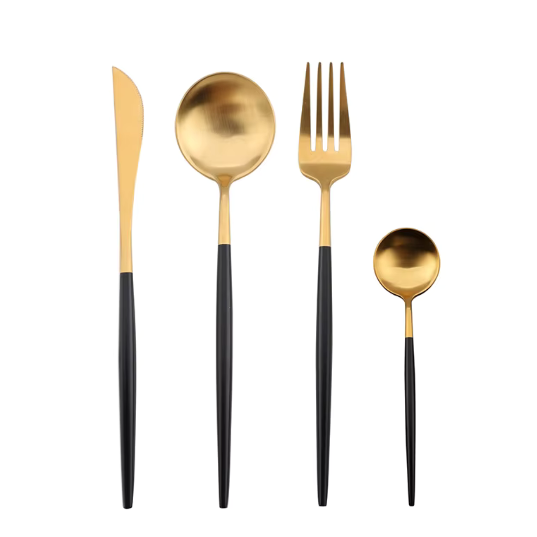 Curve Besteckset in Schwarz-Gold – 24-teilig aus Edelstahl, für stilvolle Dinner & täglichen Gebrauch