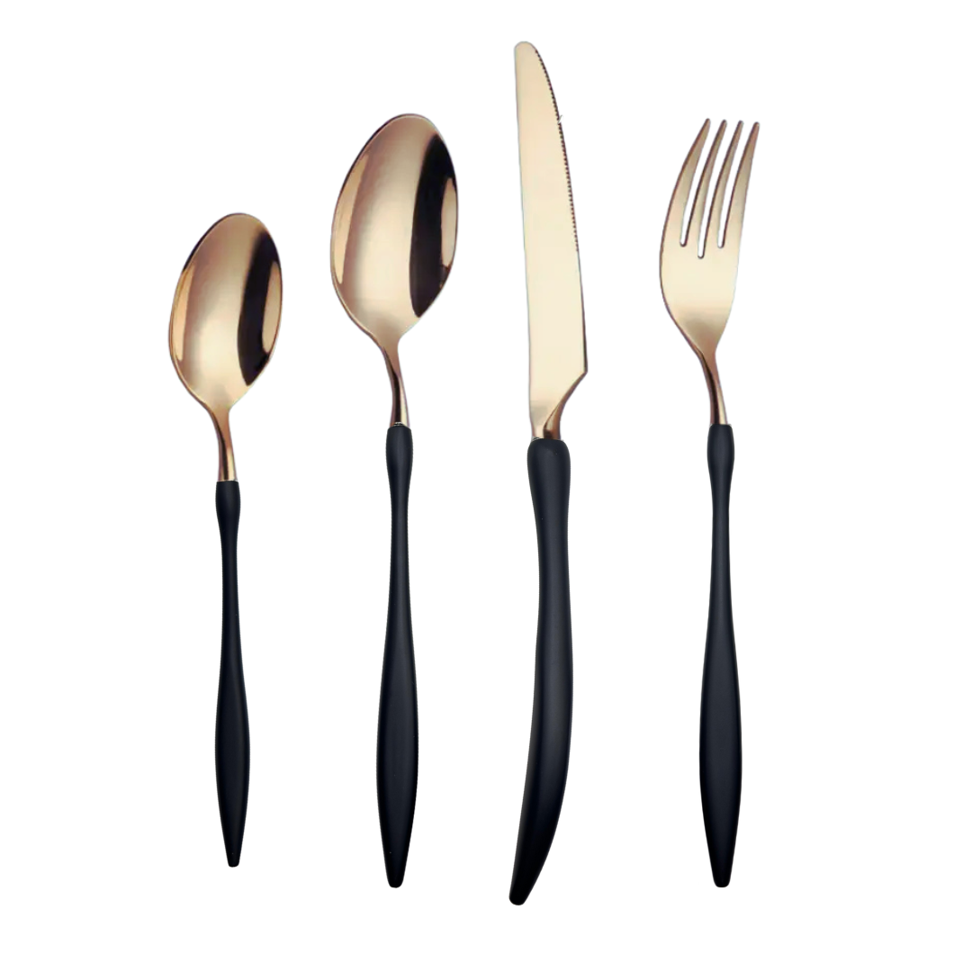 Velora Besteckset in Schwarz-Gold – 24-teilig aus Edelstahl, perfekt für Alltag, Gäste & besondere Anlässe