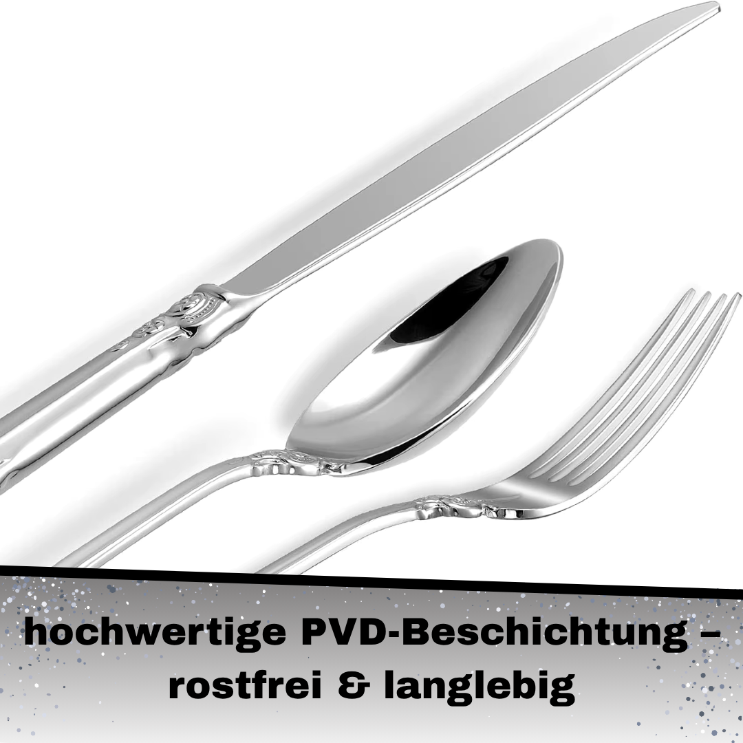 Royal Besteckset in Silber – 24-teilig aus Edelstahl, mit Barock-Design, für stilvolle Dinner & täglichen Gebrauch