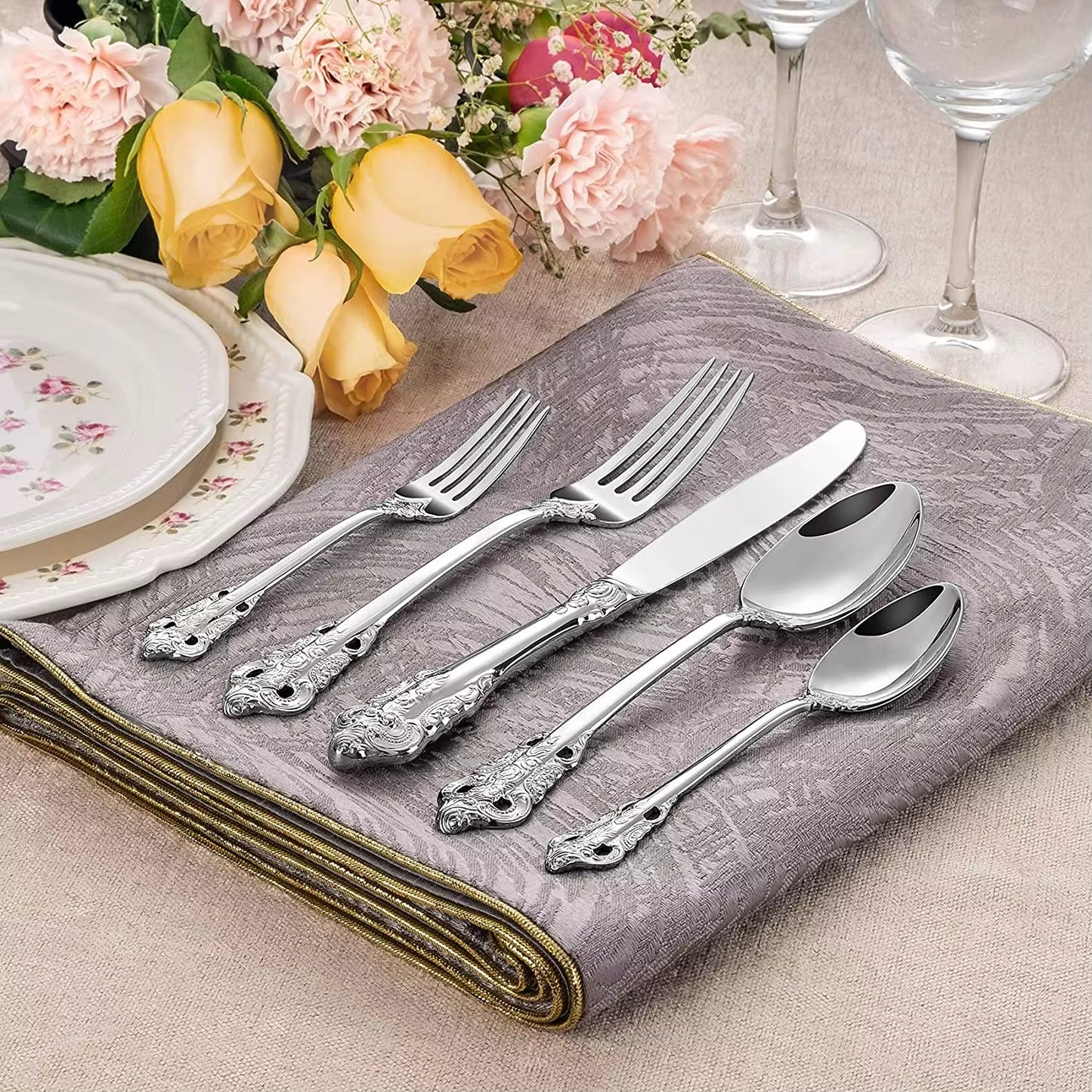 Royal Besteckset in Silber – 24-teilig aus Edelstahl, mit Barock-Design, für stilvolle Dinner & täglichen Gebrauch