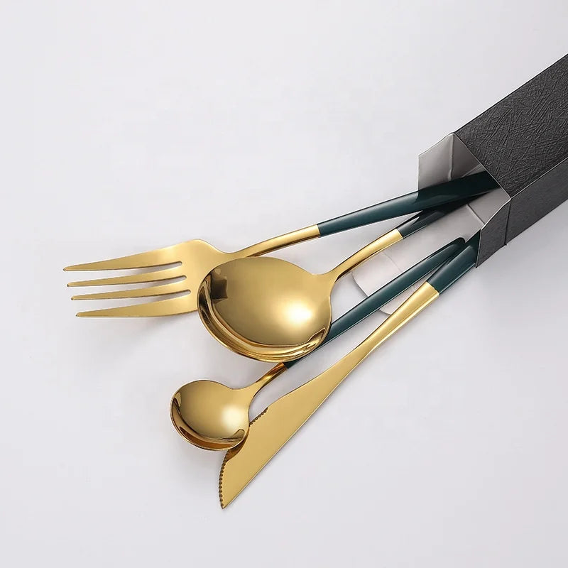 Curve Besteckset in Schwarz-Gold – 24-teilig aus Edelstahl, für stilvolle Dinner & täglichen Gebrauch