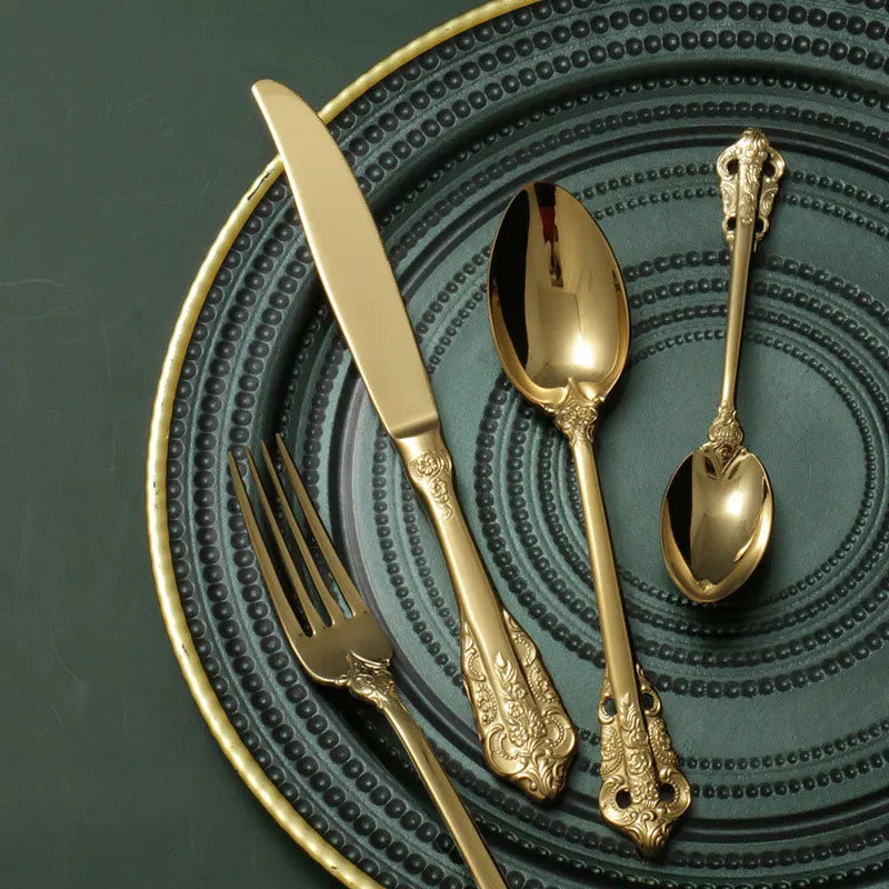 Royal Besteckset in Gold – 24-teilig aus Edelstahl, mit Barock-Design, für stilvolle Dinner & täglichen Gebrauch
