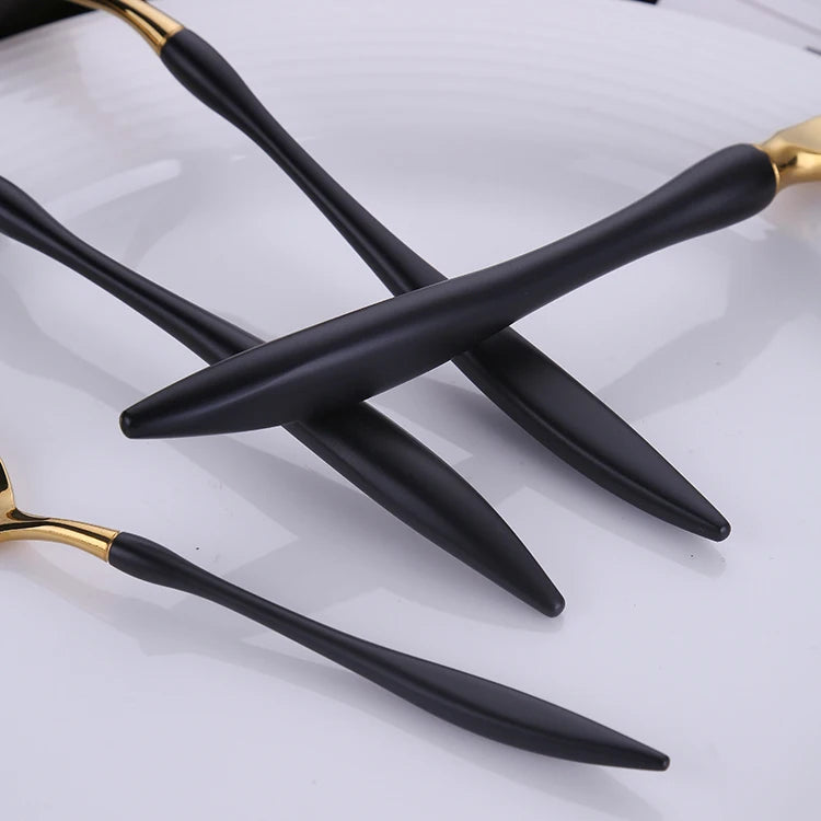 Velora Besteckset in Schwarz-Gold – 24-teilig aus Edelstahl, perfekt für Alltag, Gäste & besondere Anlässe