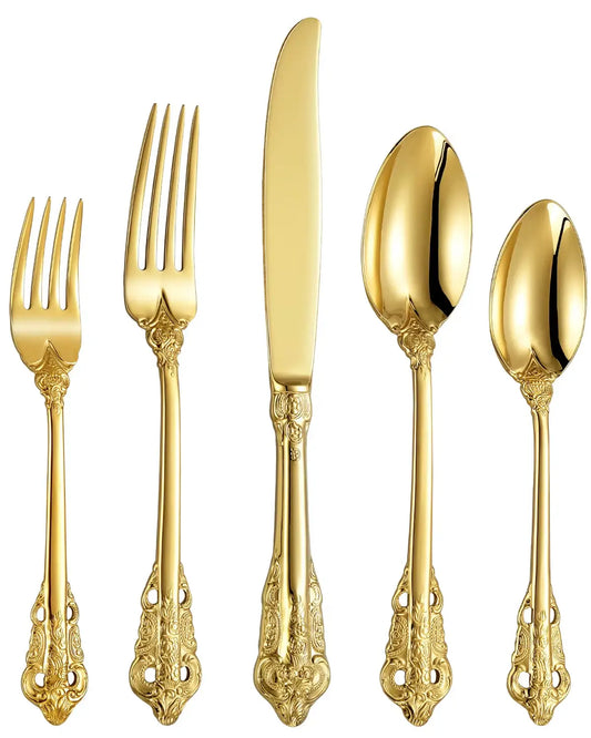 Royal Besteckset in Gold – 24-teilig aus Edelstahl, mit Barock-Design, für stilvolle Dinner & täglichen Gebrauch