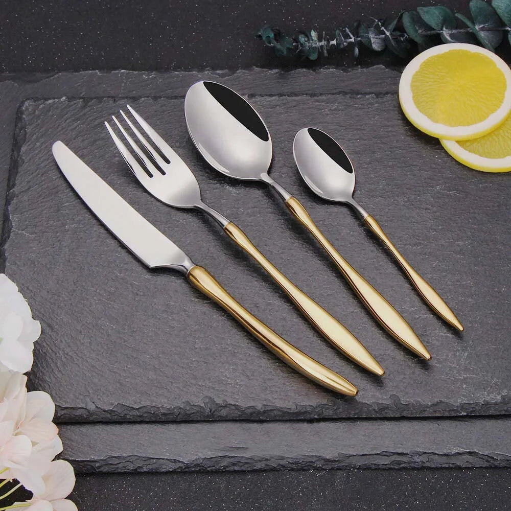 Velora Besteckset in Gold-Silber – 24-teilig aus Edelstahl, für stilvolle Dinner & täglichen Gebrauch