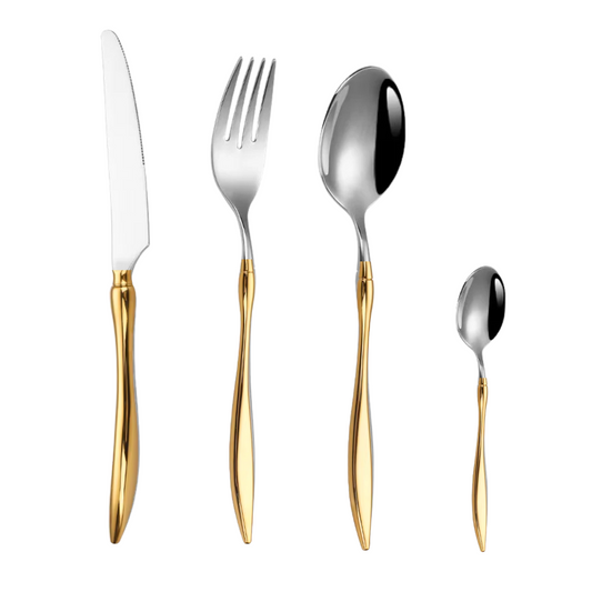 Velora Besteckset in Gold-Silber – 24-teilig aus Edelstahl, für stilvolle Dinner & täglichen Gebrauch