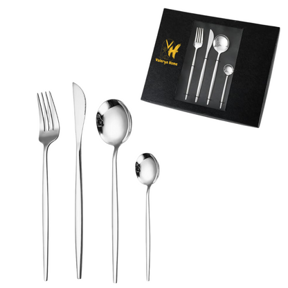 Curve Besteckset in Silber – 24-teilig aus Edelstahl, perfekt für Alltag, Gäste & besondere Anlässe