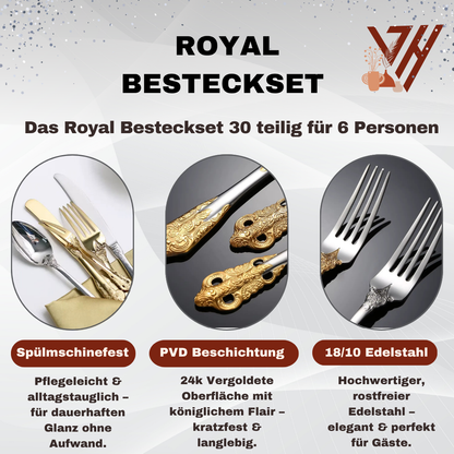Royal Besteckset in Silber – 24-teilig aus Edelstahl, mit Barock-Design, für stilvolle Dinner & täglichen Gebrauch