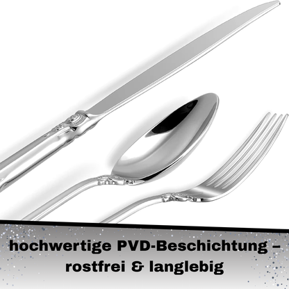 Royal Besteckset in Silber – 24-teilig aus Edelstahl, mit Barock-Design, für stilvolle Dinner & täglichen Gebrauch