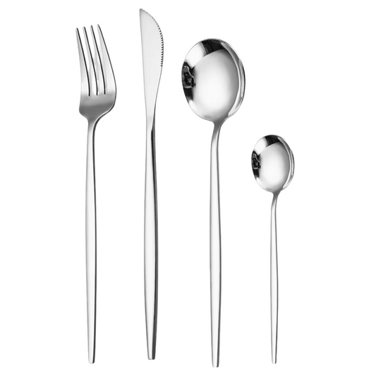 Curve Besteckset in Silber – 24-teilig aus Edelstahl, perfekt für Alltag, Gäste & besondere Anlässe