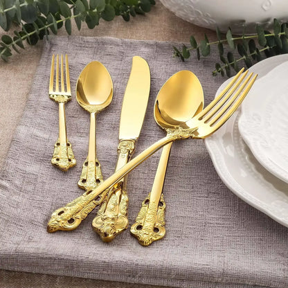 Royal Besteckset in Gold – 24-teilig aus Edelstahl, mit Barock-Design, für stilvolle Dinner & täglichen Gebrauch