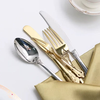 Royal Besteckset Silber-Gold  – 24-teilig aus Edelstahl, mit Barock-Design, perfekt für Alltag, Gäste & besondere Anlässe