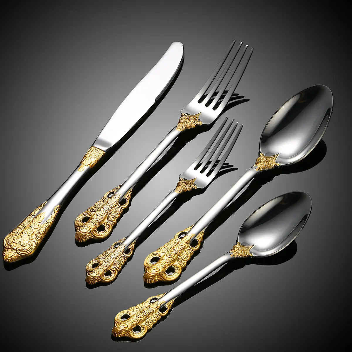 Royal Besteckset Silber-Gold  – 24-teilig aus Edelstahl, mit Barock-Design, perfekt für Alltag, Gäste & besondere Anlässe
