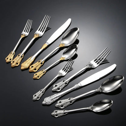 Royal Besteckset in Silber – 24-teilig aus Edelstahl, mit Barock-Design, für stilvolle Dinner & täglichen Gebrauch