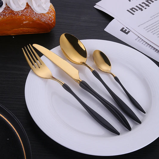 Velora Besteckset in Schwarz-Gold – 24-teilig aus Edelstahl, perfekt für Alltag, Gäste & besondere Anlässe