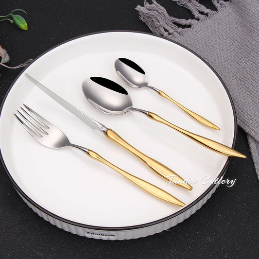 Velora Besteckset in Gold-Silber – 24-teilig aus Edelstahl, für stilvolle Dinner & täglichen Gebrauch