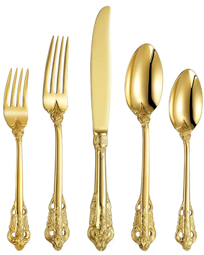 Royal Besteckset in Gold – 24-teilig aus Edelstahl, mit Barock-Design, für stilvolle Dinner & täglichen Gebrauch